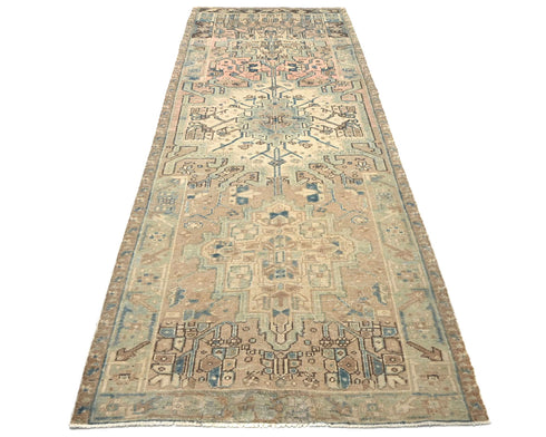 11 Ft Vintage Brown Persian Style Hand Knotted Low Pile Wool Runner Rug